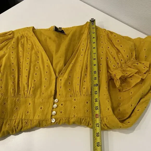 Cleobella Kaia Yellow Eyelet Cotton Mini Summer Dress Medium Boho Casual - Picture 10 of 10